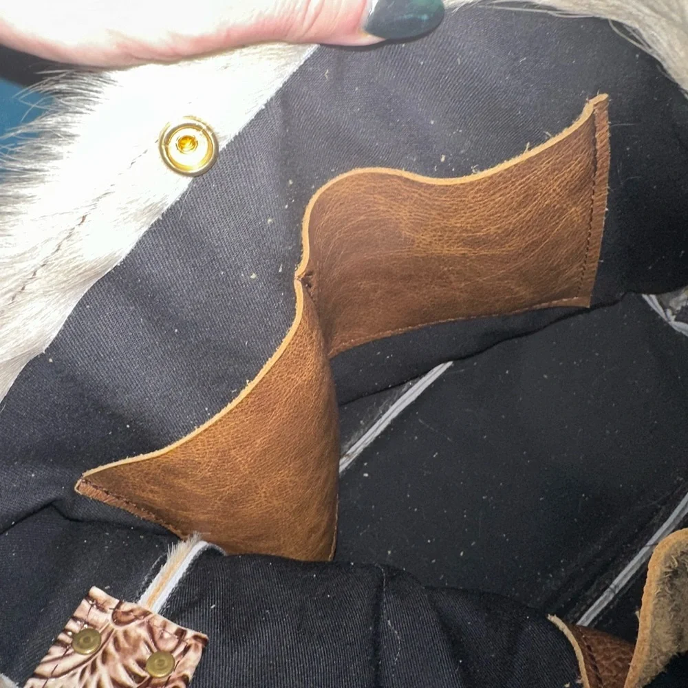 Wild Goose company cowhide and leather shoulder Bucket bag tote w Fringe - Picture 7 of 10